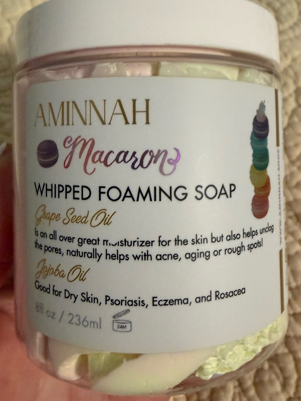Aminnah “Macaron” Whipped Foaming Soap! Great for Psoriasis, Eczema and Rosacea!